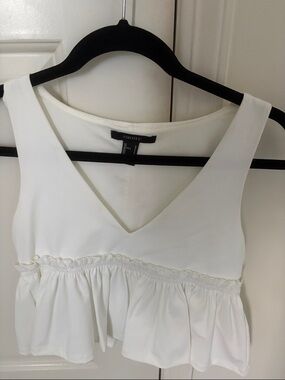Forever 21 White V-Neck Ruffle Crop Top